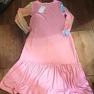 Pink maxi dress with rainbow sleeves